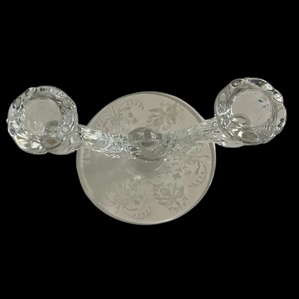 Vintage HEISEY Eternal Orchid Pattern Etched Crystal Double Light Candleholder